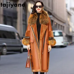 Women's Fur & Faux Real Coat Raccoon Dog Collar Wool Jacket Autumn Winter Women Clothes 2023 Genuine Leather Sheepskin BT18H09