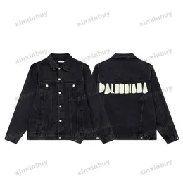 Xinxinbuy Men Designer Coat Jacket Hoodie Paris Tape Dridting Dreil Denim Long Sleeve Women Black Khaki Blue Gray XS-2XL