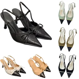 Kobiety Bowtie Sandals Sieć Letter Wysokie obcasy Klasyczne poed Projektowne buty Vintage Stiletto Obcowanie buty Letnie moda