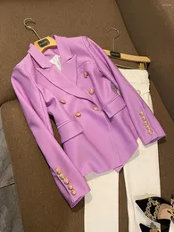 Kurtki damskie gwiazda 2023 Wysokiej jakości płaszcz z podwójnie piersią metalową klamrę Lion Slim Fit Pique Suit Lilic Purple O215