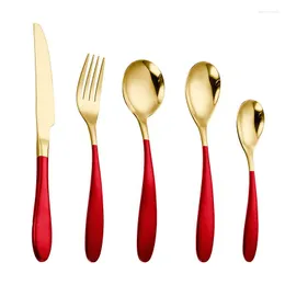 Dinnerware Sets 5pcs Stainless Steel Western Tableware For Kitchen Home Baked Lacquer Craft Cutlery Set Knife Fork Spoon Luxury