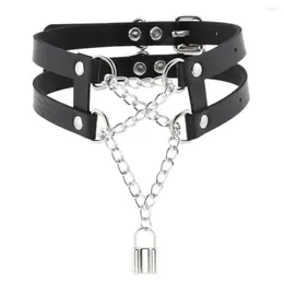 Choker Punk Gothic Belt Necklaces For Women Leather Collar Lock Chains Black Pu Goth Sexy Girl Necklace Chocker Jewelry