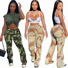 Women Designer Camouflage Pants Trousers Spliced High-Waisted Skinny Jeans In Contrasting Colors Flared Camouflaged Women's Cargo Pants