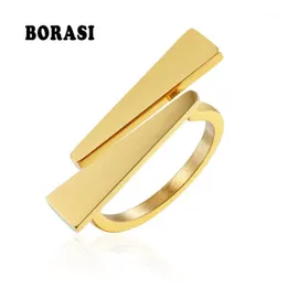 Band Rings borasi Damond v Shape Ring Gold-färg för kvinnor rostfritt stål bröllop band engagemang fest gåvor mode smycken