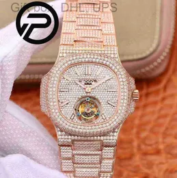 الساعات الميكانيكية Crystal Brand مخصصة R8 Factory 40mm Tourbillon Zircon Movement Movement Full Comple