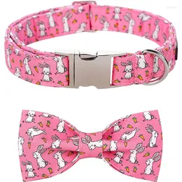 Dog Collars Unique Style Paws Easter Day Collar With Bowtie Pink Metal Buckle For Dogs And Cats