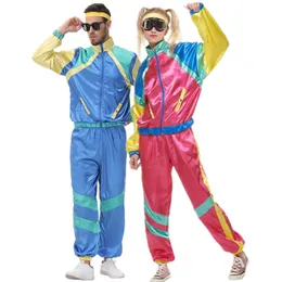 Tematyczne kostiumy pary hipisowe kostiumy męskie kobiety Karnawał Halloween Vintage Party 70s 80s Rock Disco Caiting Suit Cosplay Stroje 230322