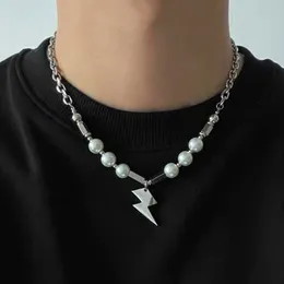 Perlenketten Hiphop Halsband Hals Blitz Form Anhänger Halskette für Frauen Männer Punk Edelstahl Kette Perlenkette Dropshipping Z0323