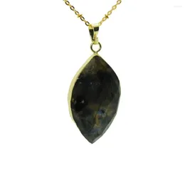 Pendant Necklaces Deep Brown Faceted Labradorite Stone Oval Chain Necklace Gold Plating Natural Women