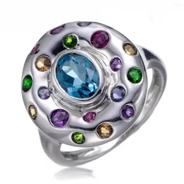 Anelli a grappolo Topazio Ametista Cromo Diopside Citrino Iolite Rodio su anello in argento sterling