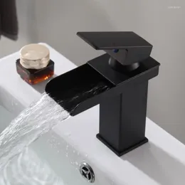 Banyo Lavabo muslukları Siyah Mawaterfall Havza musluk musluk güverte montaj vanity gemi lavabolar mikser tek saplı su