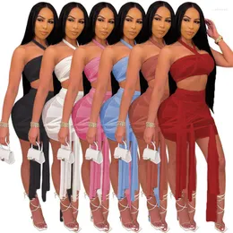 Work Dresses Spring Summer Two Piece Set Women Mesh Sheer Irregular Bandage Tube Top Mini Skirt Suit Sexy Nightclub Club Outfits Streetwear