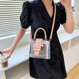 Candy Fashion Female Women Designer PVC Transparent Simple Shoulder Handväskor Messenger Bag Color Summer Clear Cross-body Påsar