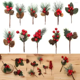 Decorative Flowers Pine Cone Red Christmas Berry Berries Artificial Ornament Xmas Tree Decor Home Floral