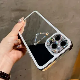 Glitter Mirror Diamond Telefonfodral för iPhone 15 Pro Max Case 14 Pro Cover Fashion Bling Bling Simple Design 12Promax 12 11 13 Shiny Cute Mobile Mobiltelefonfodral för kvinnor
