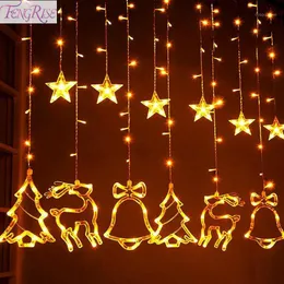 Decorazioni natalizie FENGRISE Tree Elk Star Curtain Lights per ornamenti domestici 2023 Regali di Natale Anno 20231