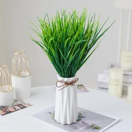 Fiori decorativi 7 forchette Fiore artificiale Plastica Erba verde Pianta Matrimonio Disposizione Grano Resistente ai raggi UV Per la decorazione domestica