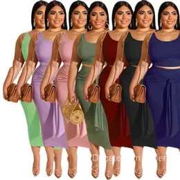 Plus Size Womens Clothing Tracksuits XL-5xl Rockanzug Neues enge Gesäß sexy Hüfte Wrap Verband Feste Farbe Freier Frauen zweiteiliger Anzug