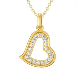 Chains YFN 14K Yellow Gold Heart Necklace For Women Love Pendant Fine Jewelry Gifts