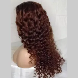Deep wave raw cambodian hair 13x4 lace frontal wig brown hair with transparent hd lace 150%density pre plucked