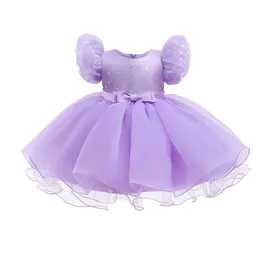 Första nattvardsklänning 2023 Barnprinsessklänningar med glittrande paljetter, bubbelhylsor mesh puffy kjol perfekt för dansföreställningar och speciella tillfällen