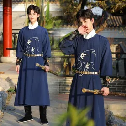 ステージウェアハンフの男性テレビ映画コスプレメンズパフォーマンスコスチューム中国の伝統的な古代のローブ刺繍騎士団ガウン
