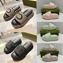 2023 Sandaler med tjock botten Brev Broderade Tofflor Jumbo Canvas Slides Dam Tofflor Bomull Plattform Mode Tofflor Platta Mules Designer Sandaler Stylist Skor