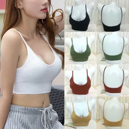 Camisoles Tanks New Womens Yoga V Plain Open Ba v Baless Straphy Bralet Sport Cami Sport Bra Crop Top Z0322