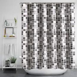 Shower Curtains Modern Mosaic Plaid Bathroom Curtain Fabric Cloth Thickened Waterproof Shower Curtain Bathtub Curtains With Hooks Home Decor 230323