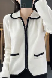 Damesbreien Spring Woman's Sweaterr Style Zipper Coats vrouwelijk vest met lange mouwen Turn-Dowm Collar Jacket wol gebreide topkleding