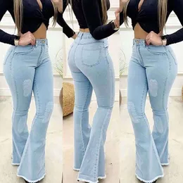 Women s Jean Denim High Waist Stretch Baggy Pants Ripped Sexy Elegant Woman Wide Leg Flare Jean Femme Trousers Pantalon 230322