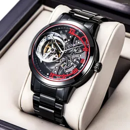 腕時計オブラブロデザインスケルトン時計サファイアクリスタルリロギオマスキュリノVMですべての黒いオートマチック