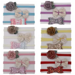 3st/Lot Flower Baby Girl Hair Bands Cotton Hollow Out Bows Children pannband Shiny Bowknot Kids HeadDress Gifts Set