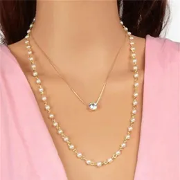 Pendant Necklaces Multilevel Gold Plated Faux Pearl Chain Crystal Necklace For Women Female Vintage Fashion Baroque Choker Jewelry Gift