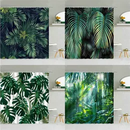 Duschgardiner grön tropisk växt monstera palm blad dusch gardin vår växt tema mode vattentätt tyg hem badrum dekor gardiner 230323