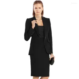 Two Piece Dress Black Women Suits Formal Business OL Elegante Cotton Blended Autumn Spring Custom SIZE Skirt Jacket 2 Pieces Set For Clothes