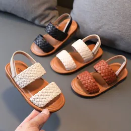 Sandálias retro tecer menina sandália moda moda criança solas macias sapatos de praia