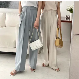 Women's Pants Capris Summer Korean Office Lady Straight Trousers Loose solid High Waist Wide Leg Long Pants Women Casual Pantalon Pour Femme 230323