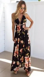 Sıradan Elbiseler Yaz Elbise 2023 Floral Vestidos Mujeres Seksi Maxi Uzun Piled Backless Robe Femme Longue Destring-Dress