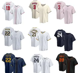 2023 Koszulki baseballowe 2 Jeter 22 Yelich 3 Harper 19 Votto 21 Clemente 22 Yelich 24 Cabrera 28 Posey 99 Sędzia Kingcaps Lokalny online hurtowa bazowa koszulka