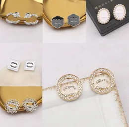 23ss 20style 혼합 럭셔리 브랜드 디자이너 더블 레터 스터드 18K 골드 도금 925 실버 서클 유명 여성 크리스탈 라인 석 진주 귀걸이 웨딩 파티 Jewerlry