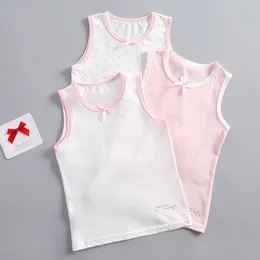 Magliette 3 8 anni Estate Bambina Rinfrescante Traspirante Carino Gilet con fiocco Selezionato Cotone di alta qualità Bianco Rosa Piccoli punti 230323