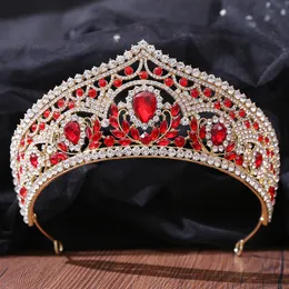 Wedding Hair Jewelry KMVEXO Baroque Red Crystal Leaf Crowns Wedding Hair Accessories Party Headpieces Women Bride Tiaras Pageant Hair Jewelry 230323