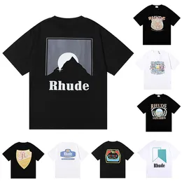 Rhudes Summer Mens Tirt Designer Luxury Tshirt Street Skatboard Ins Spring Shirts Men Women Thral T-Shirt Sister Size S-XL