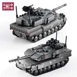 軍事戦車虎ヒョウ2A7チャレンジャーメインバトルタンクソルジャービルディングWW2ブリックアーミーキッズボーイおもちゃギフト230322