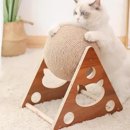 ألعاب Cat Scratfer Board Wooden Interactive Toy Ball طحن مخلب Sisal Rope Climbing Framing Frame Histten