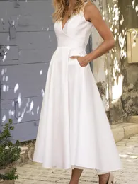 カジュアルドレス女性のための夏の白い結婚式の服セクシーなバックレスパーティードレスvネックエレガントなオフィスレディ