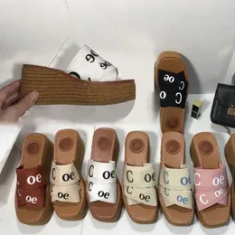 Luxury Woody Designer Slippers Women's Platform Sandals Height-Increasing Shoe Platform Flip-Flops Summer Outdoor Shoes Canvas Lettering Loafers