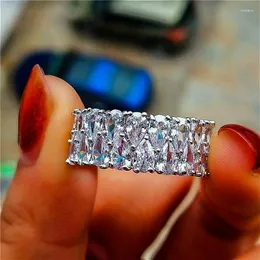 클러스터 반지 Boho Female Big Two Rows Drops Diamond Ring Luxury 925 Silver Love Engagement Jewelry 여성을위한 빈티지 웨딩