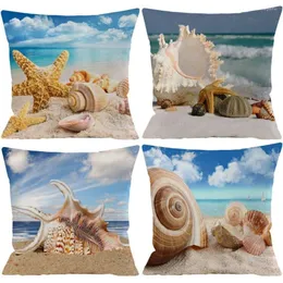 Pillow Beach Pattern Linen Pillowcase Living Room Sofa Cover Home Decoration Shell Conch Starfish Pillowcasefall